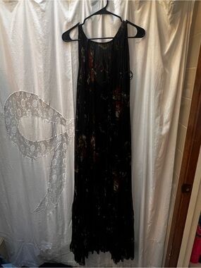 Free People Black Floral Maxi Dress with Red & Green Accents